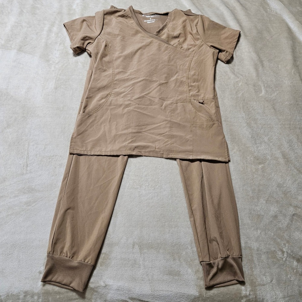 Scrubaid Performance Jogger Scrub Pants Tan Khaki Large Stretch Medical Workwear
